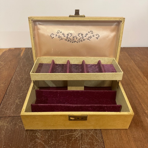 Vintage Jewelry Box Simulated Leather Purple Velvet Lined Music Box - Picture 1 of 14